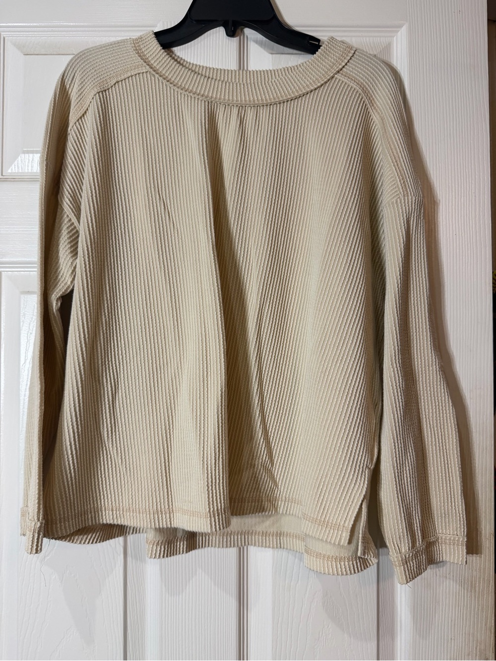 J.O.A. Cream Ribbed Waffle Long Sleeve Top